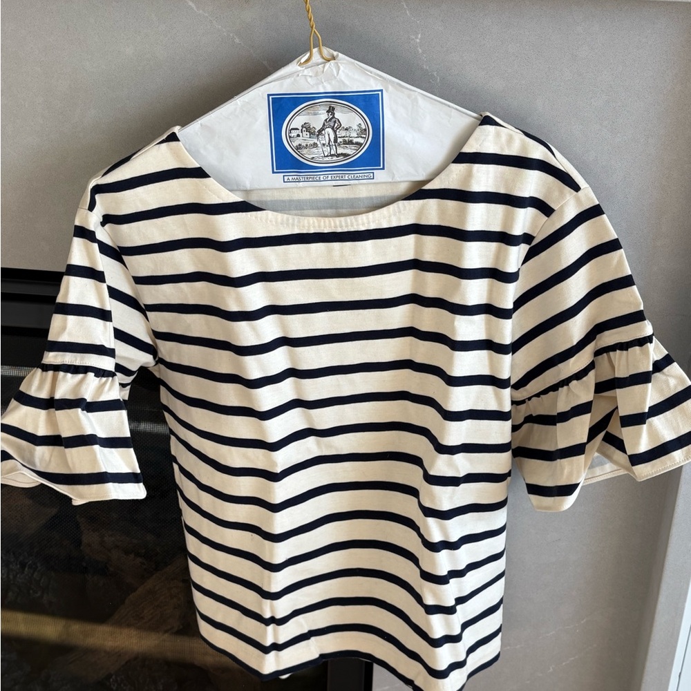 J. Crew Black and Cream Striped Long Sleeve Top